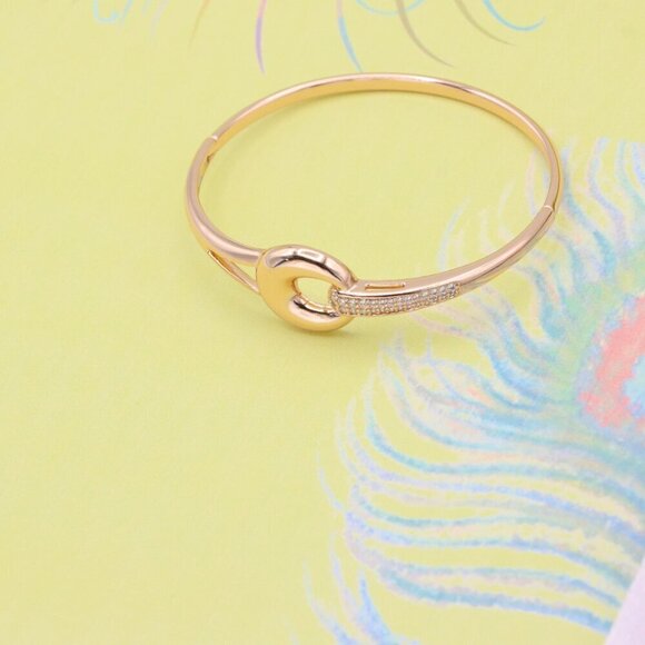 Elegant Rose Gold Bangle with Statement Circle Accent & Crystals, XPBL0422 - Picture 3 of 12